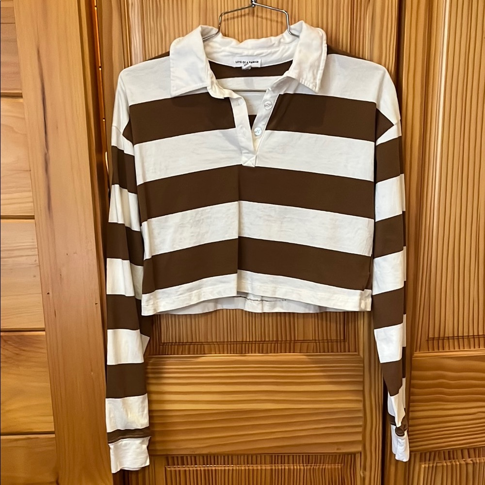Brandy Melville Brown and White Striped Crop Top